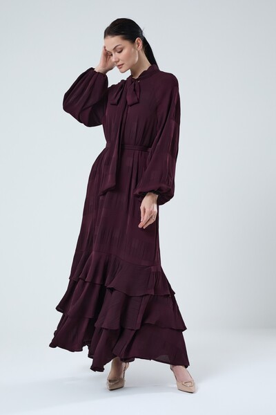 Jupe Kadın Dokuma Kumaş Piliseli Volan Etekli Astarlı Elbise 7265