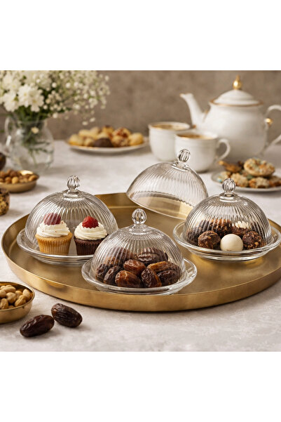 Elegant 🧁 Striped Glass Serving Set with Lids | For Cupcakes, Desserts, and ...