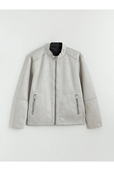 LC Waikiki Beige Standard Fit Stand Collar Men's Leather Look Coat