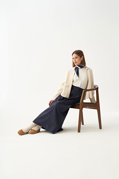 ALLDAY Navy Blue-Pile Detailed Scuba Suede Skirt