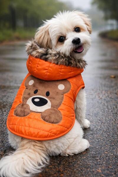 MİNİŞ PET BUTİK معطف واق من المطر للكلاب من مينيش أورانج تيدي من فصيلة الكلاب...