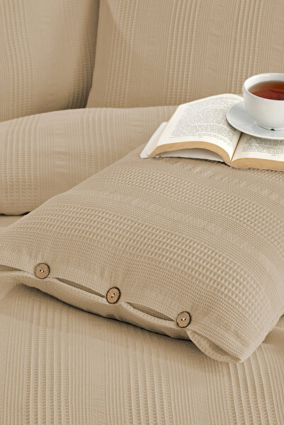 Larispera 100% Cotton Single Pique Bedspread Set with Border + 1 Buttoned Pil...