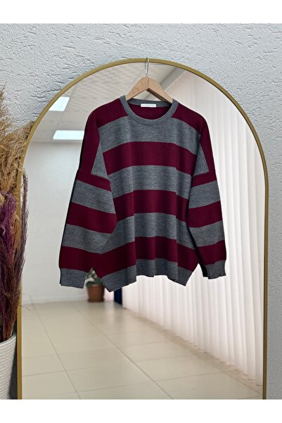MİHRA STORE Sevim Thick Striped Knit Sweater-Zi̇5268 Anthracite