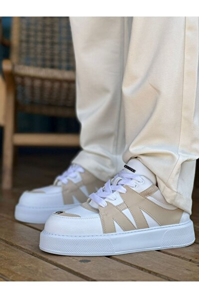 Lucy Shoes حذاء رياضي رجالي YG2407 Star-X برباط يومي من الجلد CBT - أبيض/بيج