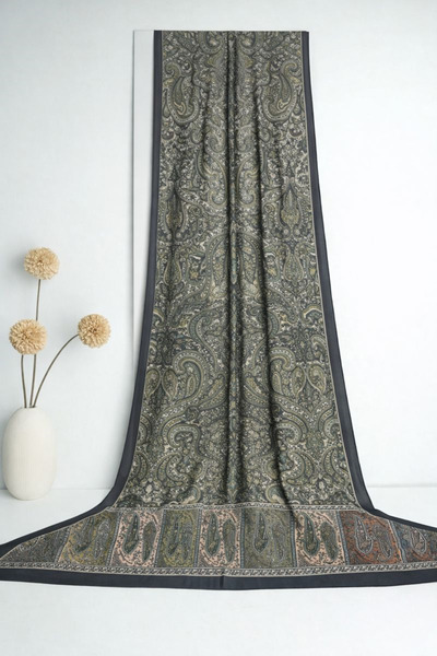 SHAWL SECRET Glamour Cotton Ethnic Shawl 2 - 52844 Smoked Green