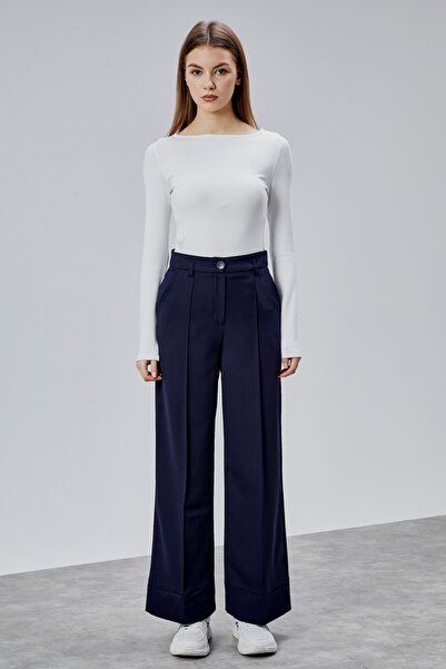 Bolivente Navy Blue Palazzo Wide Leg Woven Trousers