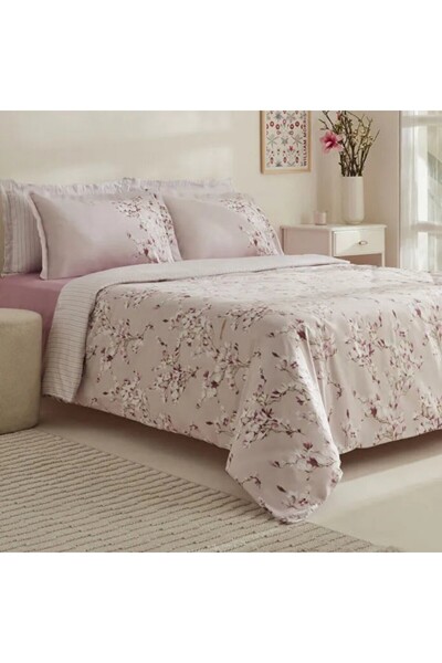 Karaca Pesla Bettwäsche-Set aus 100 % Baumwoll-Satin, Doppelbett, Rosa