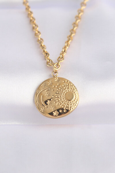 blackpure 316L Steel Chain Gold Color Oval Patterned Necklace