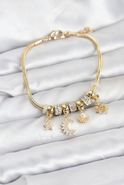 blackpure Brass Gold Color Moon Charm Model Charm Women's Bracelet