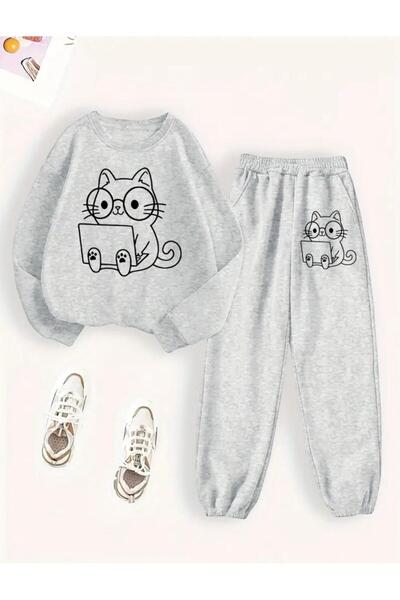 Oceanwear Women's Bottom Top Cat Printed Tracksuit 2-Piece Set