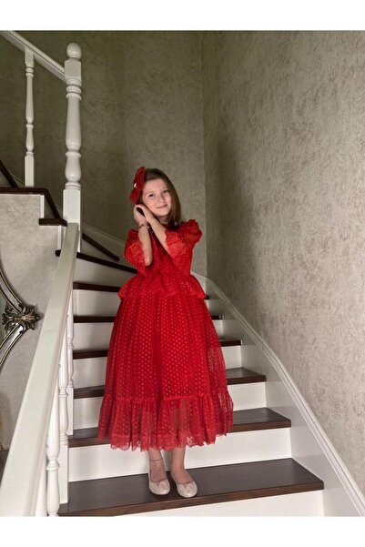 ALİSBUTİK kız çocuk kırmızı uzun düğünlük abiye