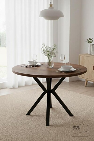 Orysa Design YM-1 Metal Ayaklı Yuvarlak Masa 90 cm - Barok Ceviz