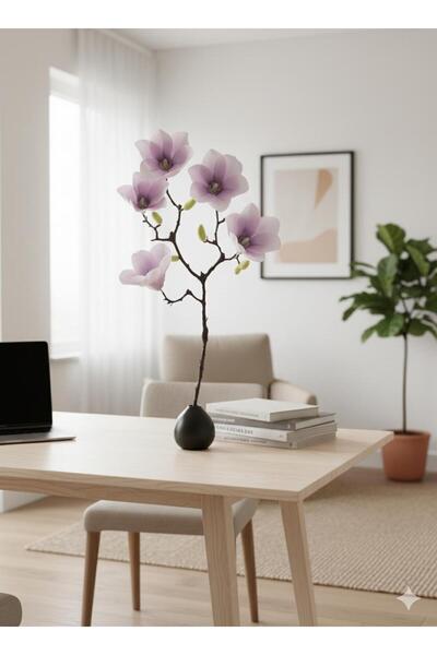 YASİMA 5 KAFALI BEYAZ LİLA MANOLYA DALI EV DEKORASYONU
