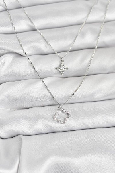 blackpure Brass Silver Color Clover Model 2-Piece Women's Necklace