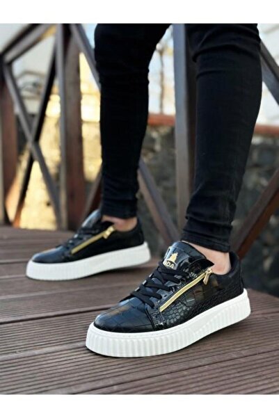 Bukond Thick High Sole Double Zipper Black Men's Shoes