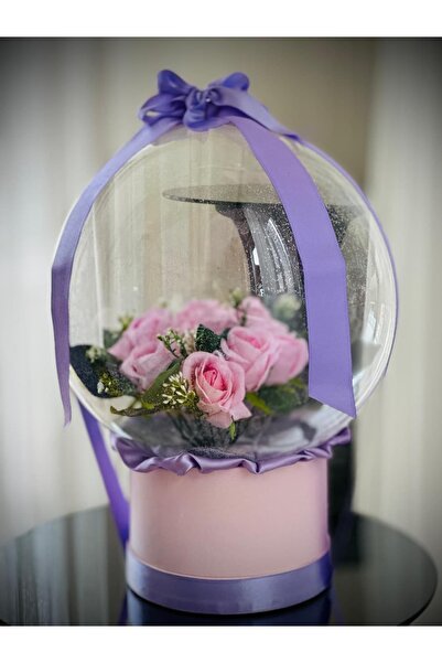 SADEM GİFT Bobo pembe balon yapay gül aranjman