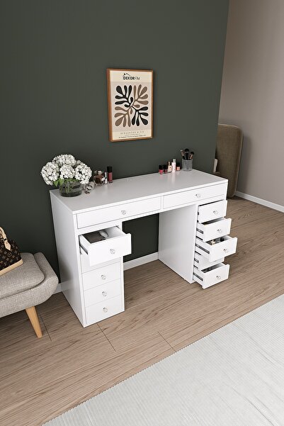 DEKORFİM DF02118B Çekmeceli Beyaz Makyaj Masası, Geniş Depolama Alanlı Kozmet...