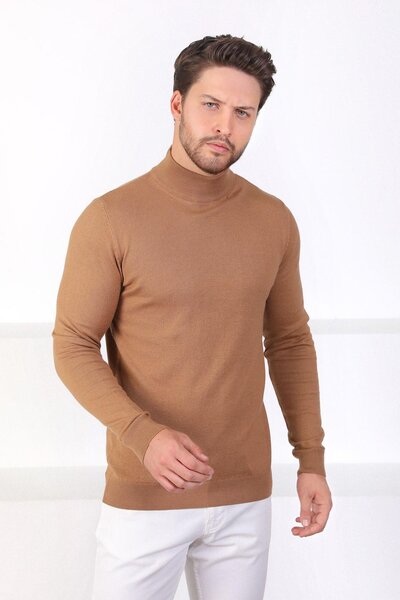 Ferraro Camel Half Turtleneck Men's Cotton Sweater