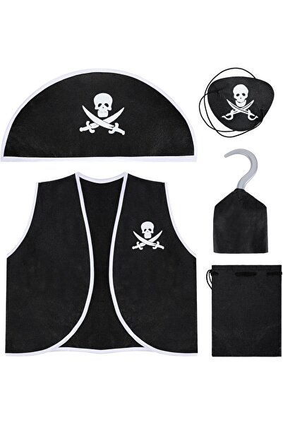 NALACAL Pirate Costume Set for Kids, Captain with Pirate Hat, Vest, Coin Bag,...