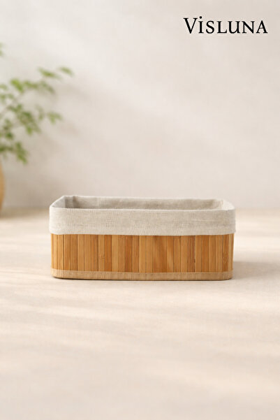 VİSLUNA Bambu Düzenleyici Hasır Sepet Naturel Küçük Boy 25x15x8'Cm