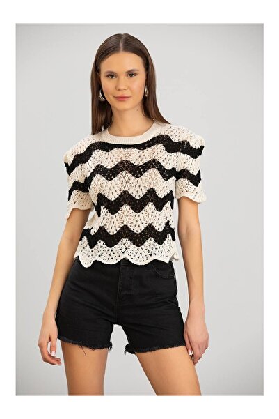 asur boutique Asur Boutique Women's Lace-Like Knit Crop Knit T-Shirt 34-38