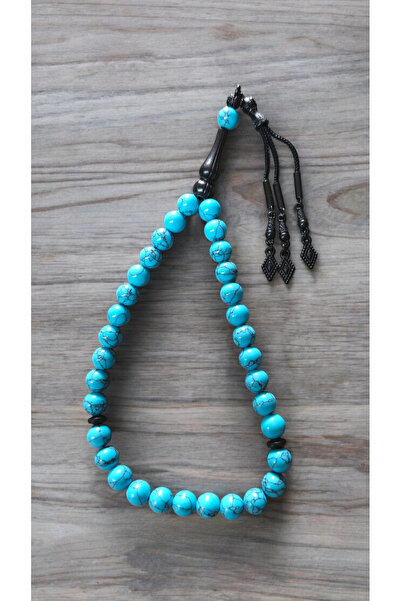 İnan Tesbih سبحة من حجر الفيروز الطبيعي مع شراشيب سوداء