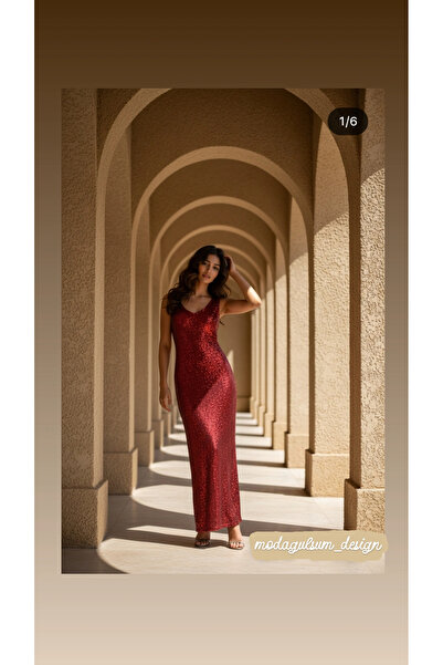 modagülsüm Payetli Kırmızı Elbise