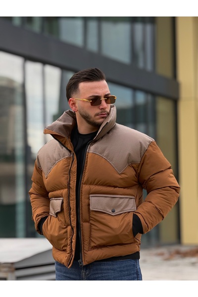 KINGAF Men's Front-Plaqued Puffer Jacket