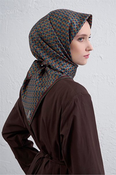 Armine Sura Silk Scarf Bitter Brown, Khaki Green, Indigo Blue, Tan