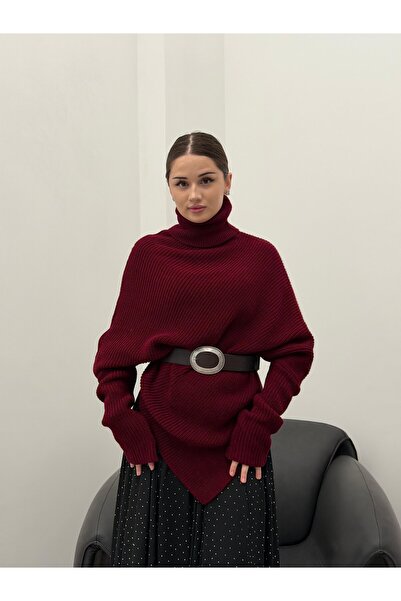 mfkeskin Boğazlı Asimetrik Kazak-Bordo