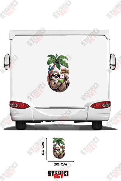 STİCKERCI BEY ملصق سيارة التخييم بتصميم حيوان الكسلان الذي ينحشب على شجرة النخيل