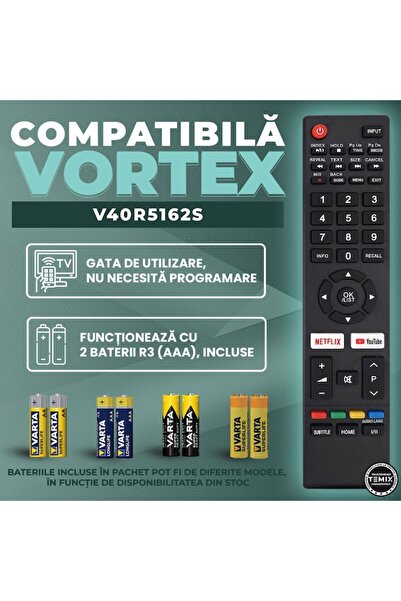 temix Telecomanda compatibila Vortex, V40R5162S, butoane dedicate Netflix, Youtube, TEMIX®