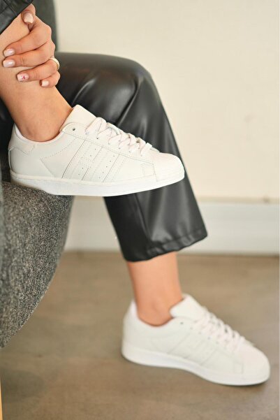 SOLAZER Women's White Line Detailed Orthopedic Sneaker 059-K