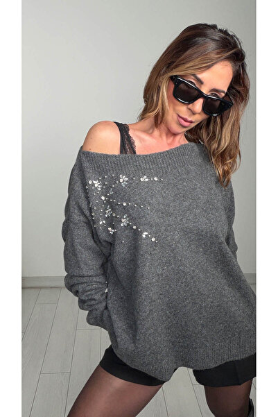 ABBRA Women's Shoulder Stone Embellished Sweater