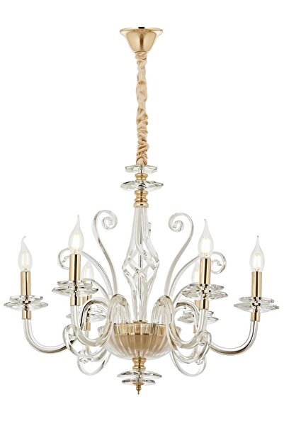 Avonni AV-5283-6S Sarı Kaplama Klasik Avize E14 Metal Cam 50 cm