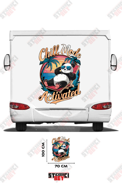 STİCKERCI BEY Sunbathing Panda on the Beach Image Caravan Sticker Decal