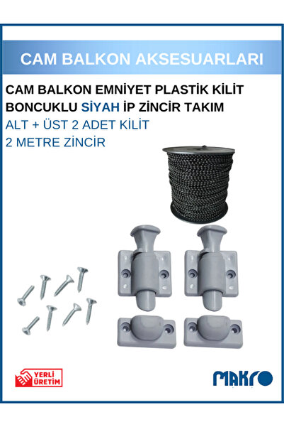 GLASSMAKRO Gri Cam Balkon Kilidi | Emniyet Plastik Tombul Kilit | Boncuklu Si...