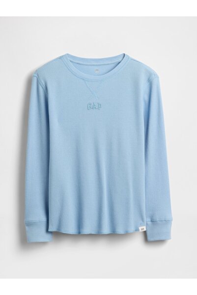 GAP Erkek Çocuk Açık Mavi Mini Logo Waffle-Knit T-Shirt