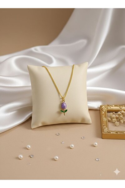 Shiklik Lale Figürlü Altın Renk Zincirli Kadın Kolye