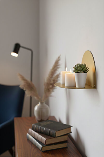 Grandmix Yarım Ay Duvar Rafı Dekoratif Salon ve Antre Rafı 40 cm