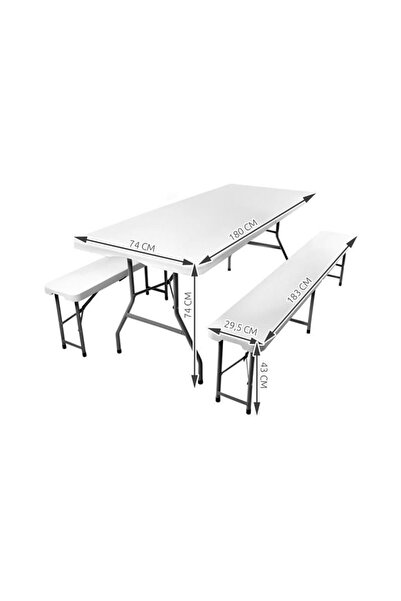 MT MALATEC folding bench and garden table set, Steel frame, White