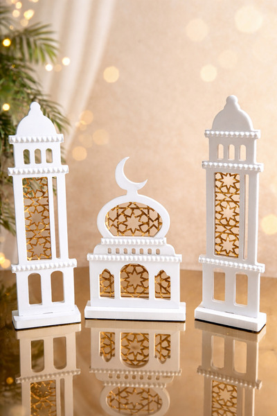 Modern shop مجموعة ديكور استاندات خشبية ثلاثية المآذن الإسلامية. ديكور شهر رم...