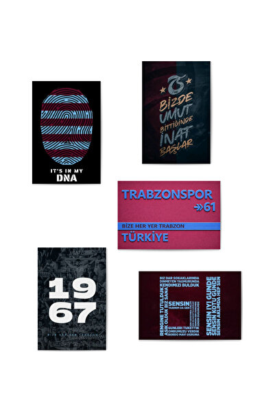 glassify 5’li Bordo Mavi Trabzon Spor Taraftar MDF Tablo Seti