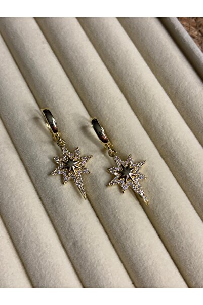 lotusbybuket Vip Model Steel Gold North Star Zircon Stone Earrings