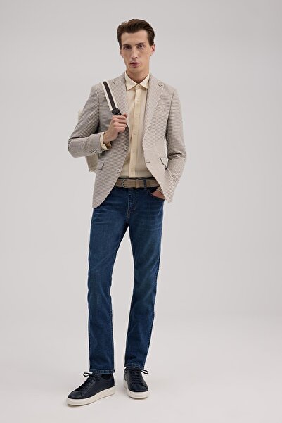 Jakamen Brown Slim Fit Pointed Collar Linen Sports Jacket