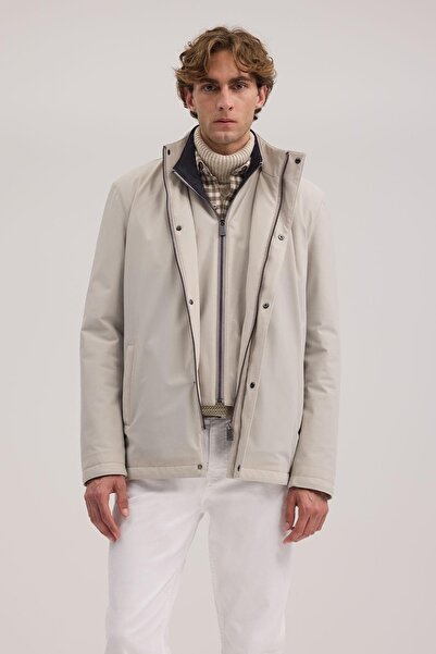 Jakamen Beige Comfort Fit Judge Collar Coat