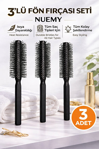 NUEMY Profesyonel Berber Kuaför Saç Fön Fırça Seti 3 Lü