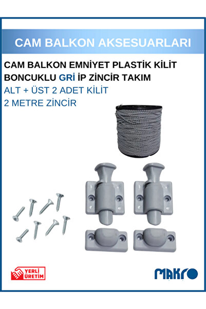 GLASSMAKRO Gri Cam Balkon Kilidi | Emniyet Plastik Tombul Kilit | Boncuklu Gr...