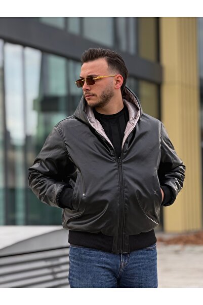 KINGAF Men's Reversible Leather and Quilted Coat