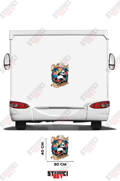STİCKERCI BEY Sunbathing Panda on the Beach Image Caravan Sticker Decal